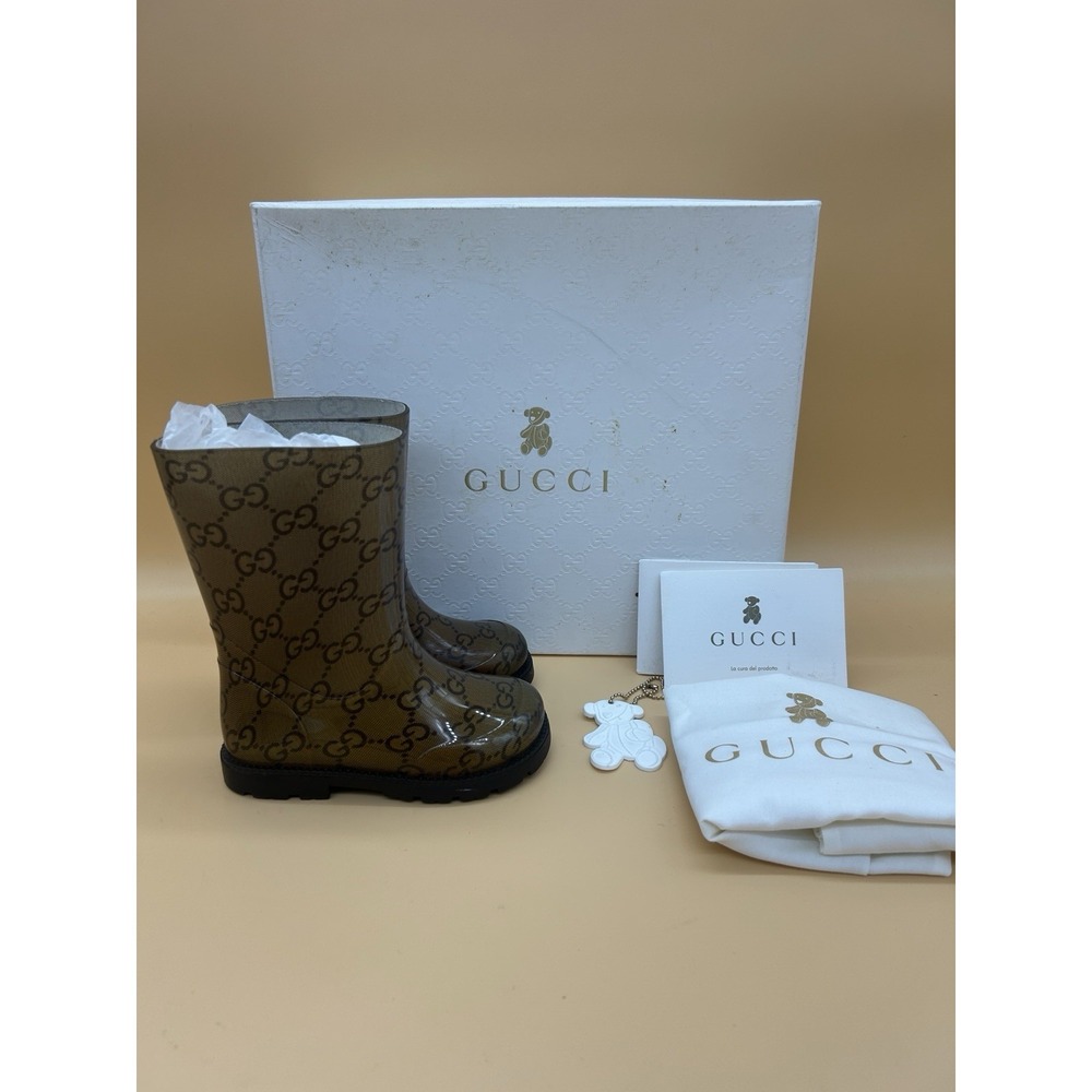 Gucci Kids GG Monogram Rain Boots EU 21 US Toddler 5 Box Dust Bag